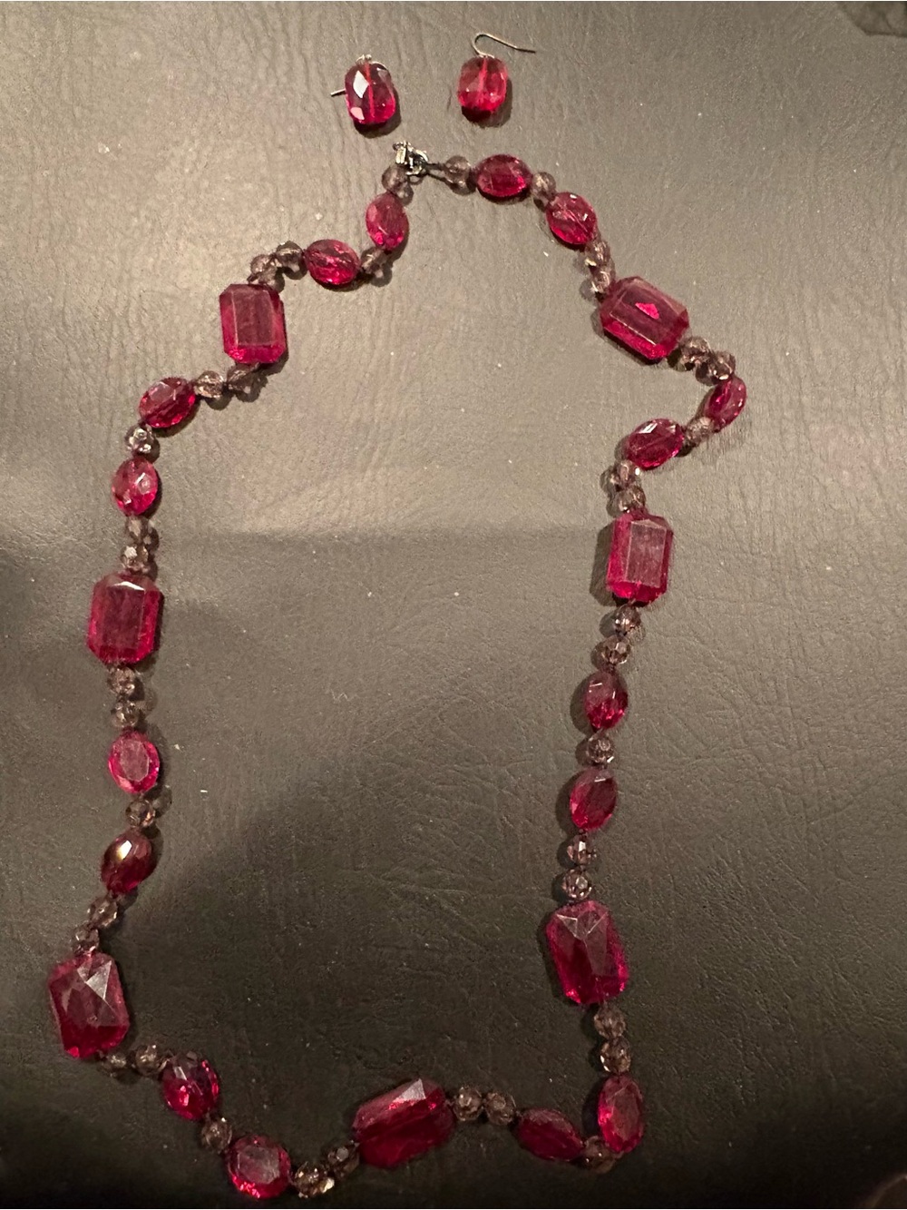 Pink Beaded Necklace and Earrings Set - Unbranded